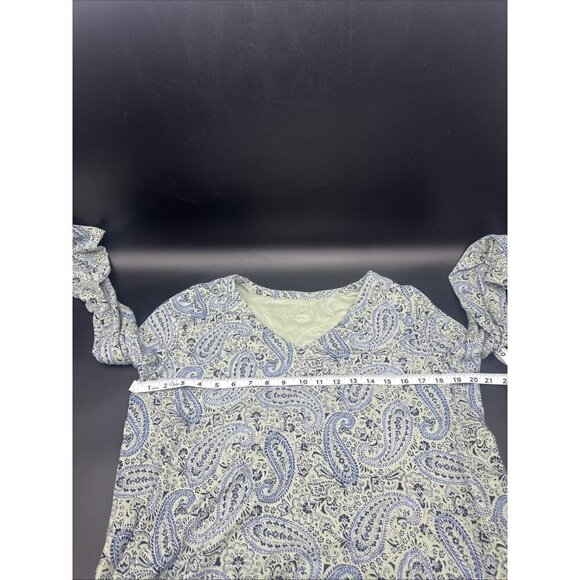 J. Jill Simply Supima Side-Slit Tunic Green Blue Paisley Design Sz M Casual - Picture 6 of 7